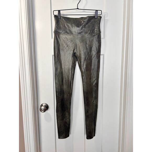 Spanx Women's Faux Leather Croc Shine Leggings Stretch Darkened Olive Size Large - Picture 5 of 16